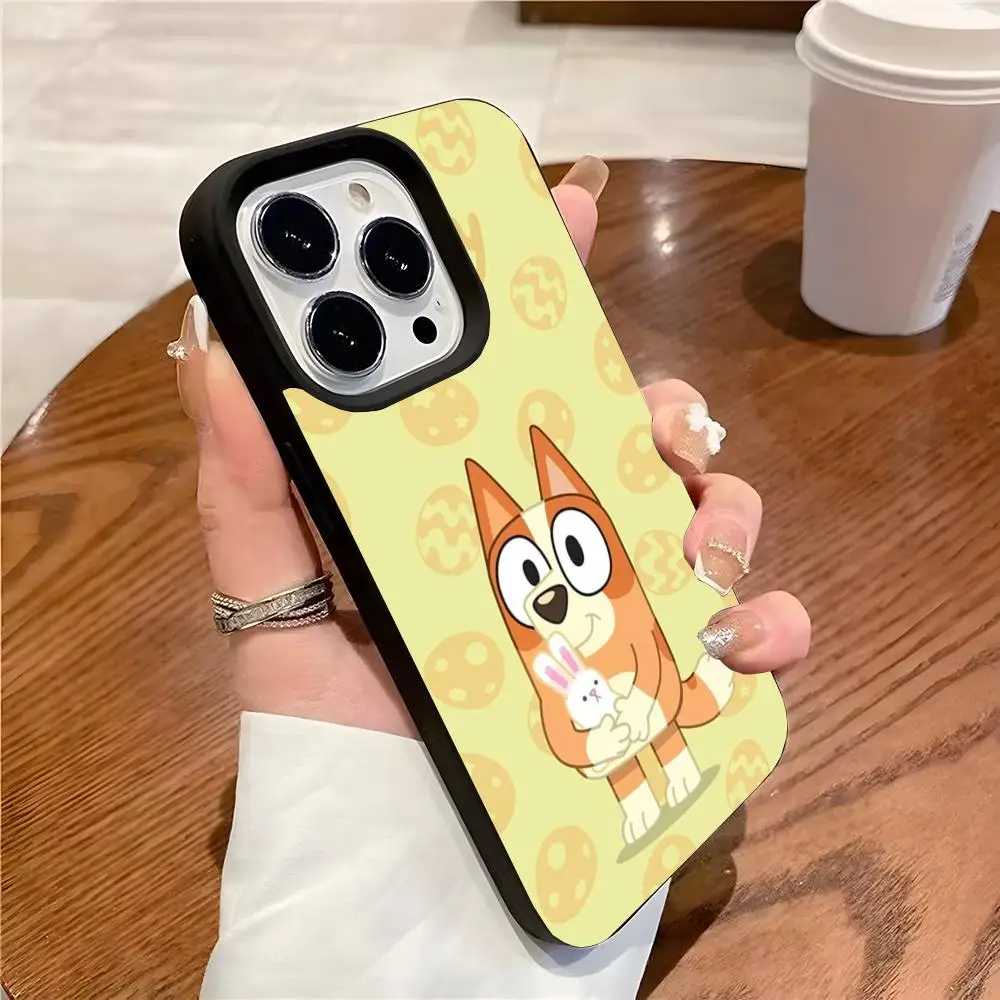 MINISO-B-Bluey Bandit-Chilli جراب هاتف آيفون 16 15 12 11 plus 7 8 max 6 6s mini X XR XS متجمد حفرة كبيرة جراب هاتف