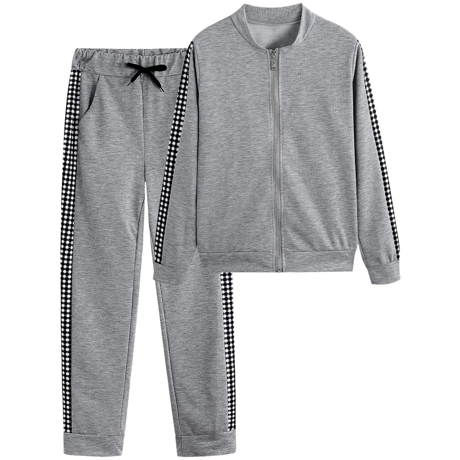 Zipper Closure Women Tracksuit Stylish Women\'s Turtleneck Tracksuit Set with Dot Print Sweatshirt Drawstring Pants Slim for Gym