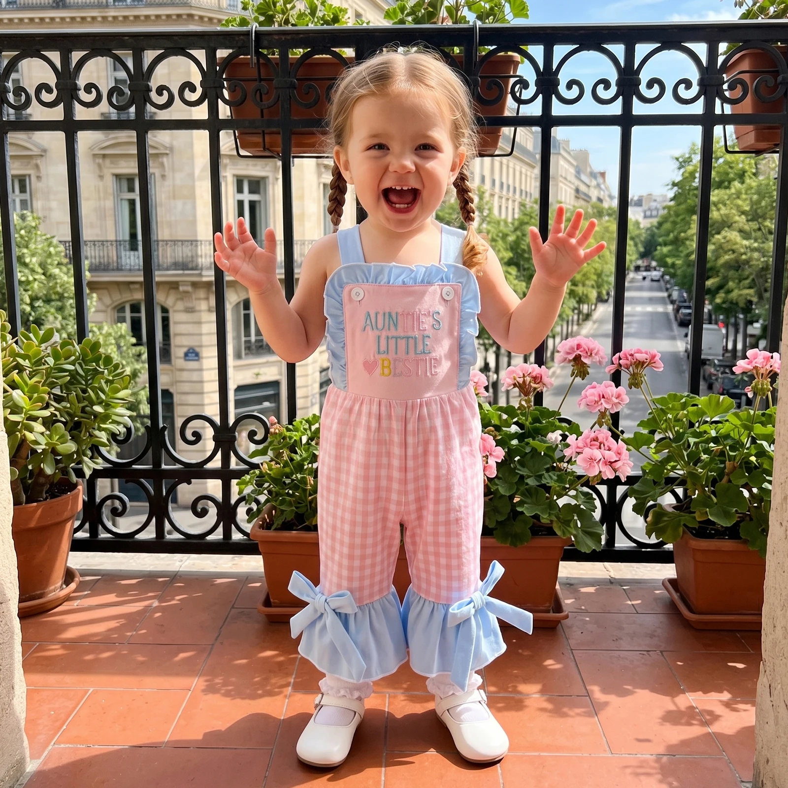 2026 Summer Toddler Baby Girls Jumpsuit Fashion Kids Girls Casual Letter Embroidered Plaid Ruffled Trim Sleeveless Overalls