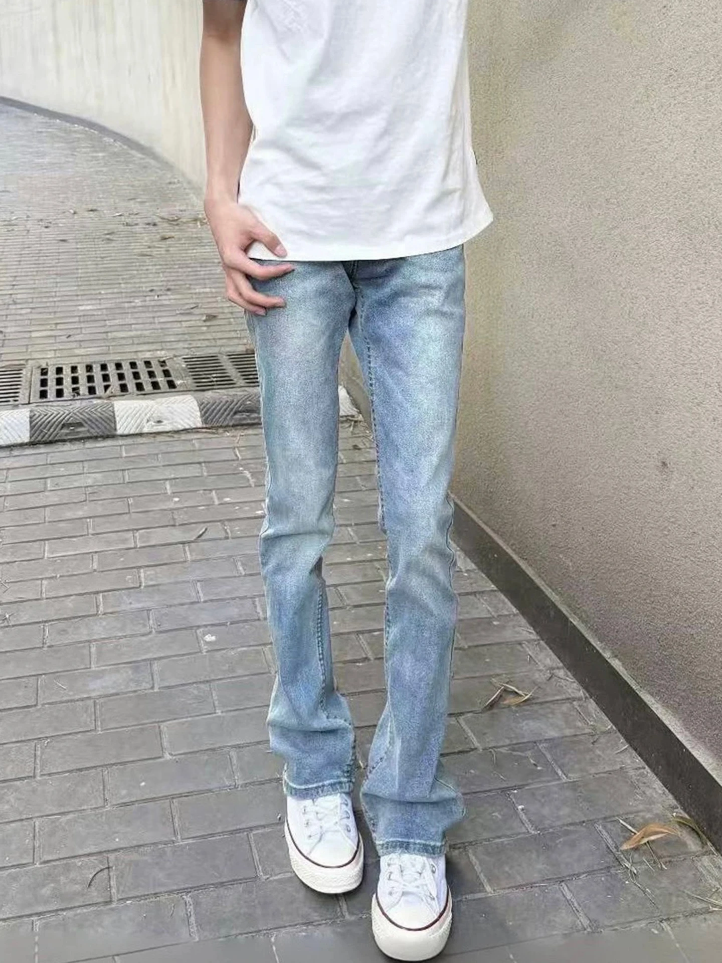 

Cleanfit American Wash Light Blue Elastic Jeans Micro Flared Slimming Vintage 517 Long Trousers for Men Casual Autumn Wear