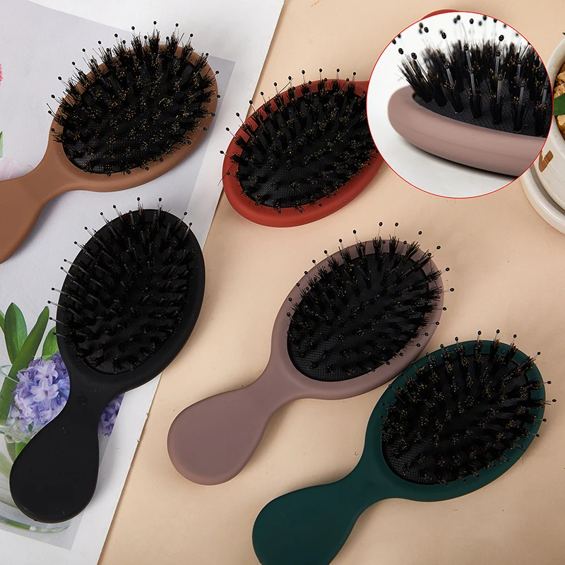 1Pcs Portable Mini Natural Boar Bristle Oval Hair Brush Comb Head Scalp Massage Comb Salon Hair Care Brush Styling Tool