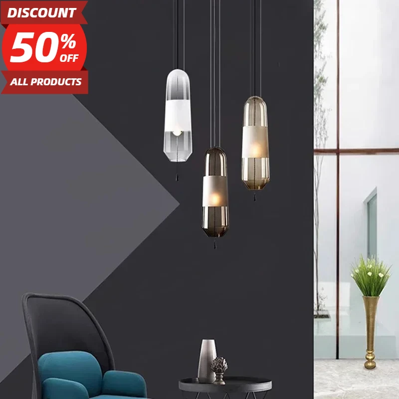 

Luxury Glass LED Pendant Light Modern Chandelier Nordic Hanging Fixtures Luminaire Suspension Lamp for Bedroom Decor