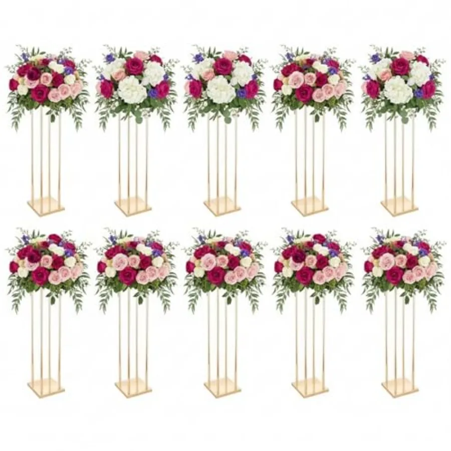 

Elegant Geometric Flower Gold Vases 31.5 Tall Metal Column Vases Set of 10 Gold Wedding Centerpieces Birthday Party Christmas H