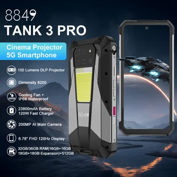 Unihertz Tank 3 Pro 8849 con teléfono con proyector 5G de 100 lúmenes, 32 GB/36 GB de RAM, 512 GB de ROM, 23800 mAh 120 W, cámara de 200 MP, Bluetooth 5,3, NFC