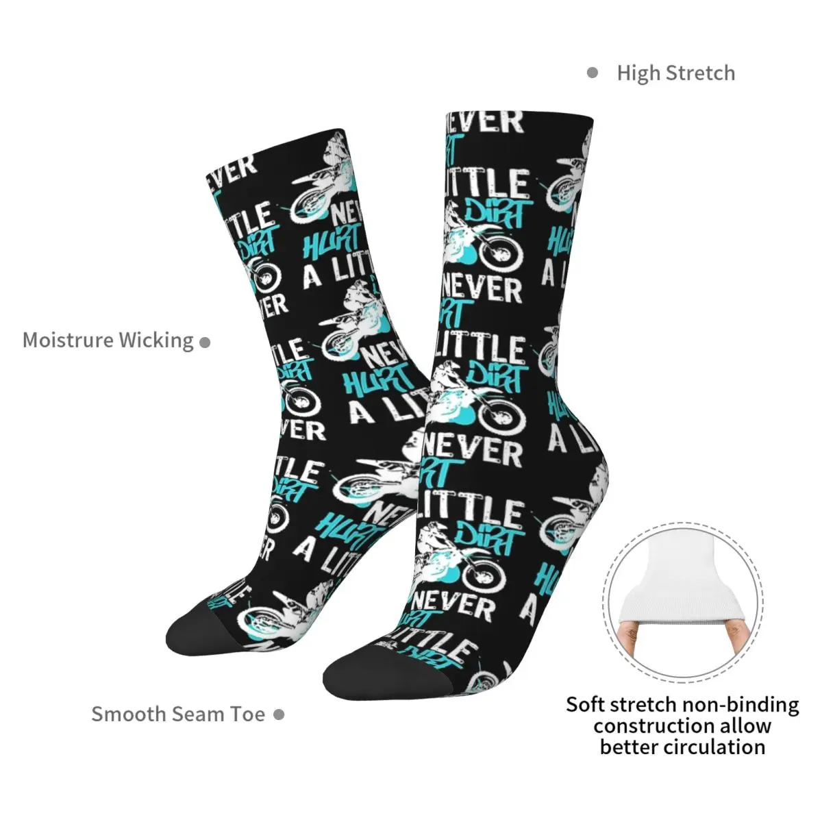 Dirt Bike Or Motocross Mx Quote A Little Dirt Never Hurt Quote Socks Harajuku Stockings All Season Long Socks for Unisex Gifts