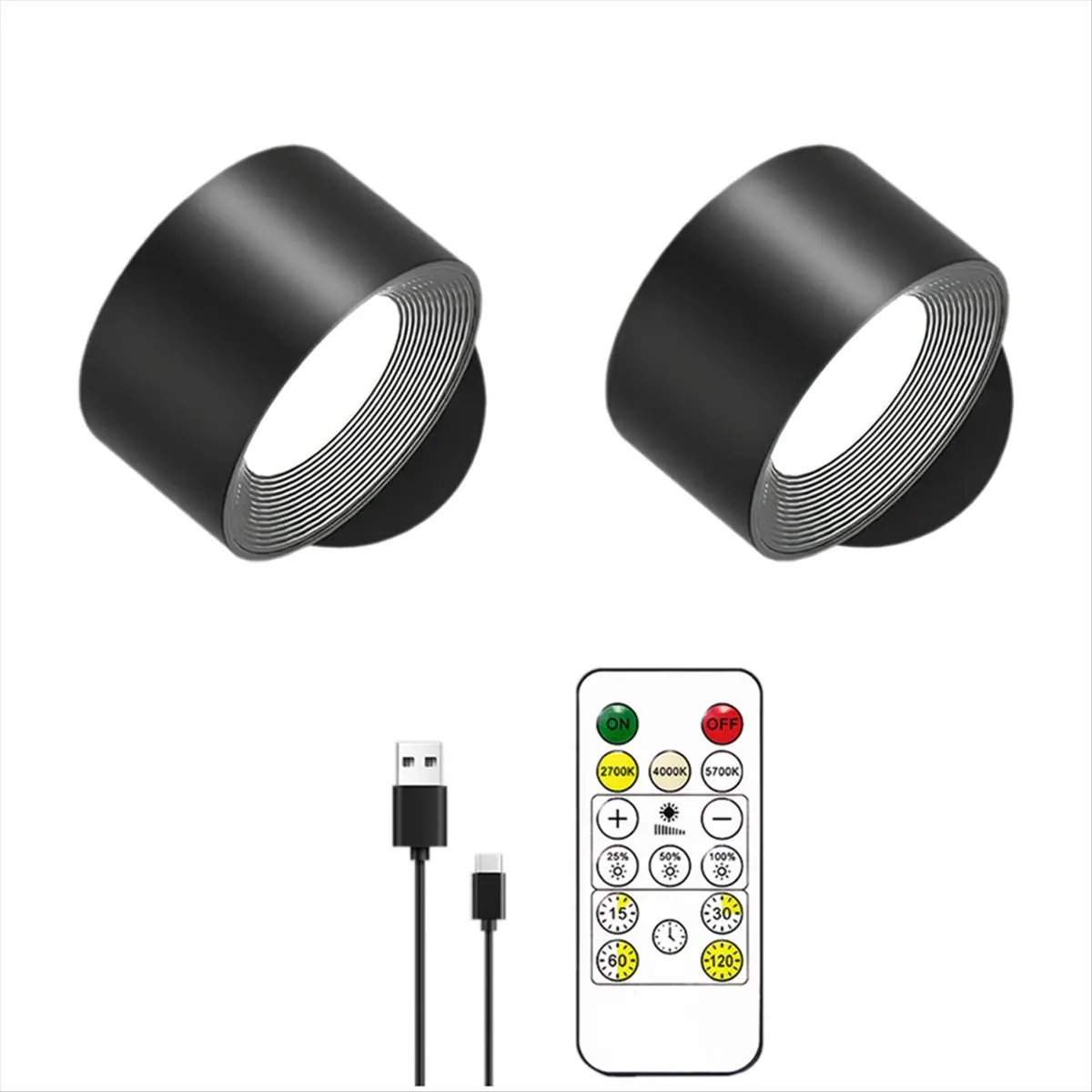 AA19 LED Wall Lights with Remote 3 Colors & Dimmable Magnetic 360° Rot Rechargeable Wall Mounted Reading Sconces Lamp 2000mAh