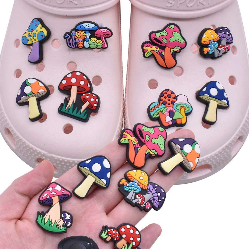 Wholesale 1pcs PVC Shoe Charms for Crocs Accessories Mushroom Badge Women Clogs Buckle Kids Pins DIY Decoration Jeans X-mas Gift