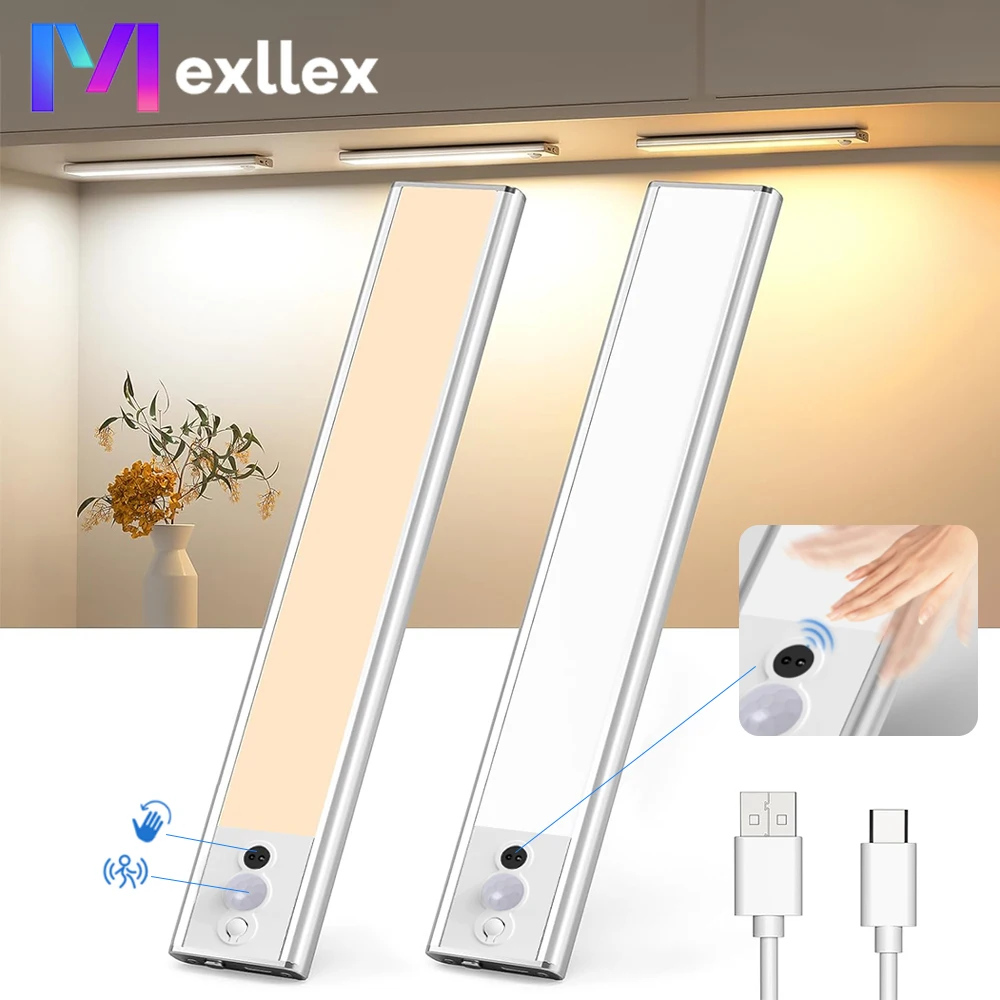 1PC 40CM Hand/Body Sweeping Motion Sensor Cabinet Induction Light, Three Colors Modes, Adjustable Brightness,USB Charge for Room