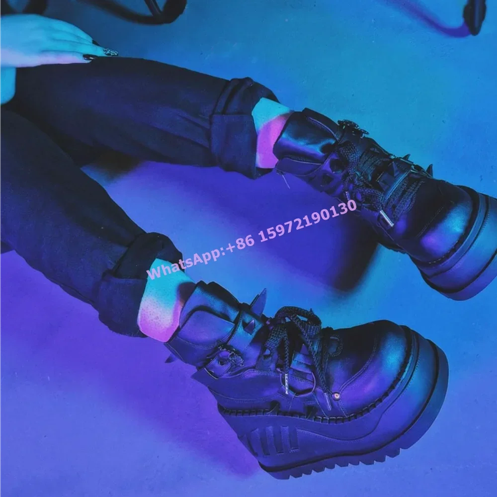 Spike Wedges Pumps Thick Soled Dark Punk Cool Women 2025 Black Buckle Strap Leather Ankle Boots Platform Y2K High Quality Shoes