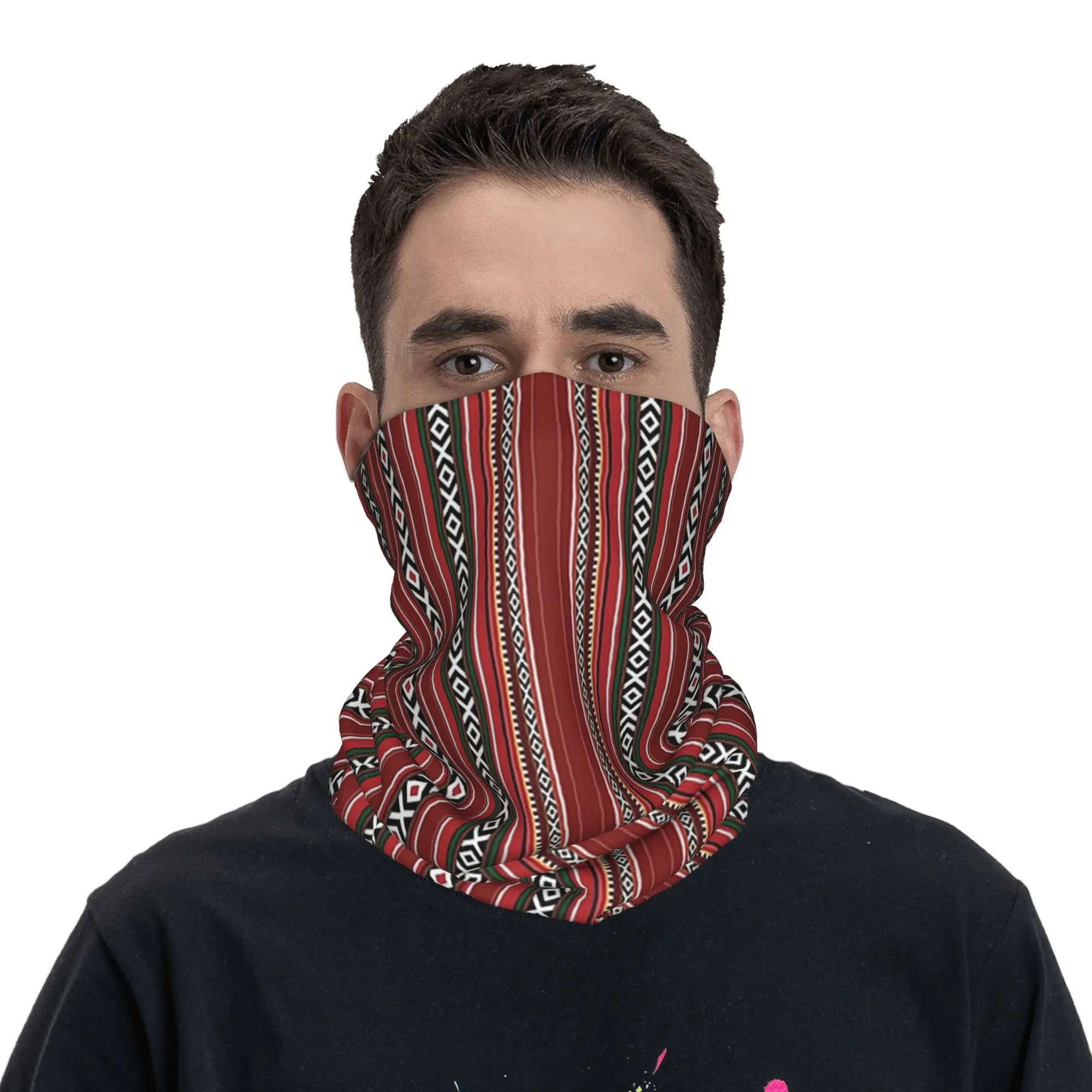 Beautiful Red Traditional Arabian Style Sadu Pattern Bandana Neck Cover Printed Wrap Scarf Face Mask Hiking Fishing Unisex Adult