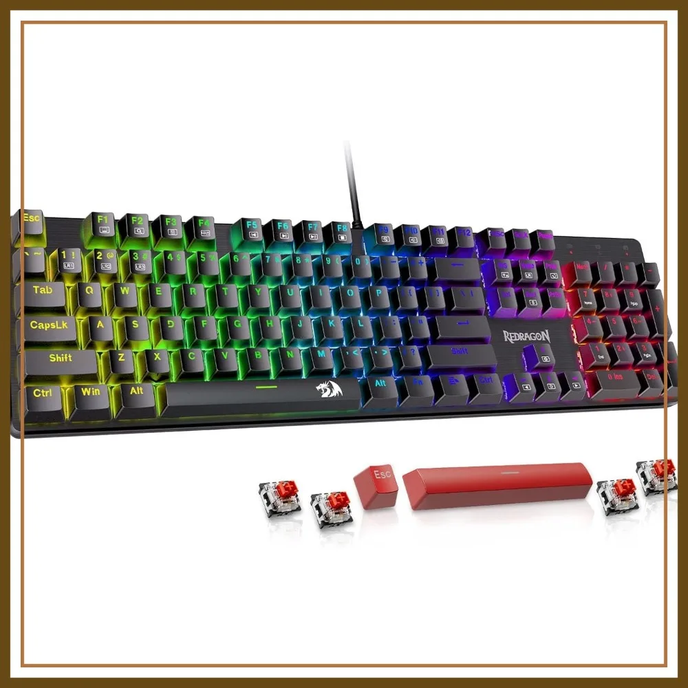 Mechanical Gaming Keyboard Wired, 11 Programmable Backlit Modes, Hot-Swappable Red Switch, Anti-Ghosting, Double-Shot PBT Keycaps, Light Up Keyboard for PC Mac