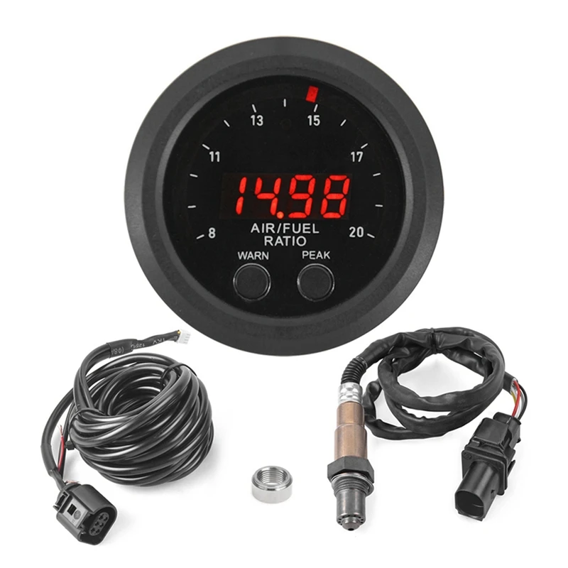 Universal 12V 52MM Integrated Air Fuel Ratio Gauge LED Digital Display With Wideband O2 Oxygen Sensor