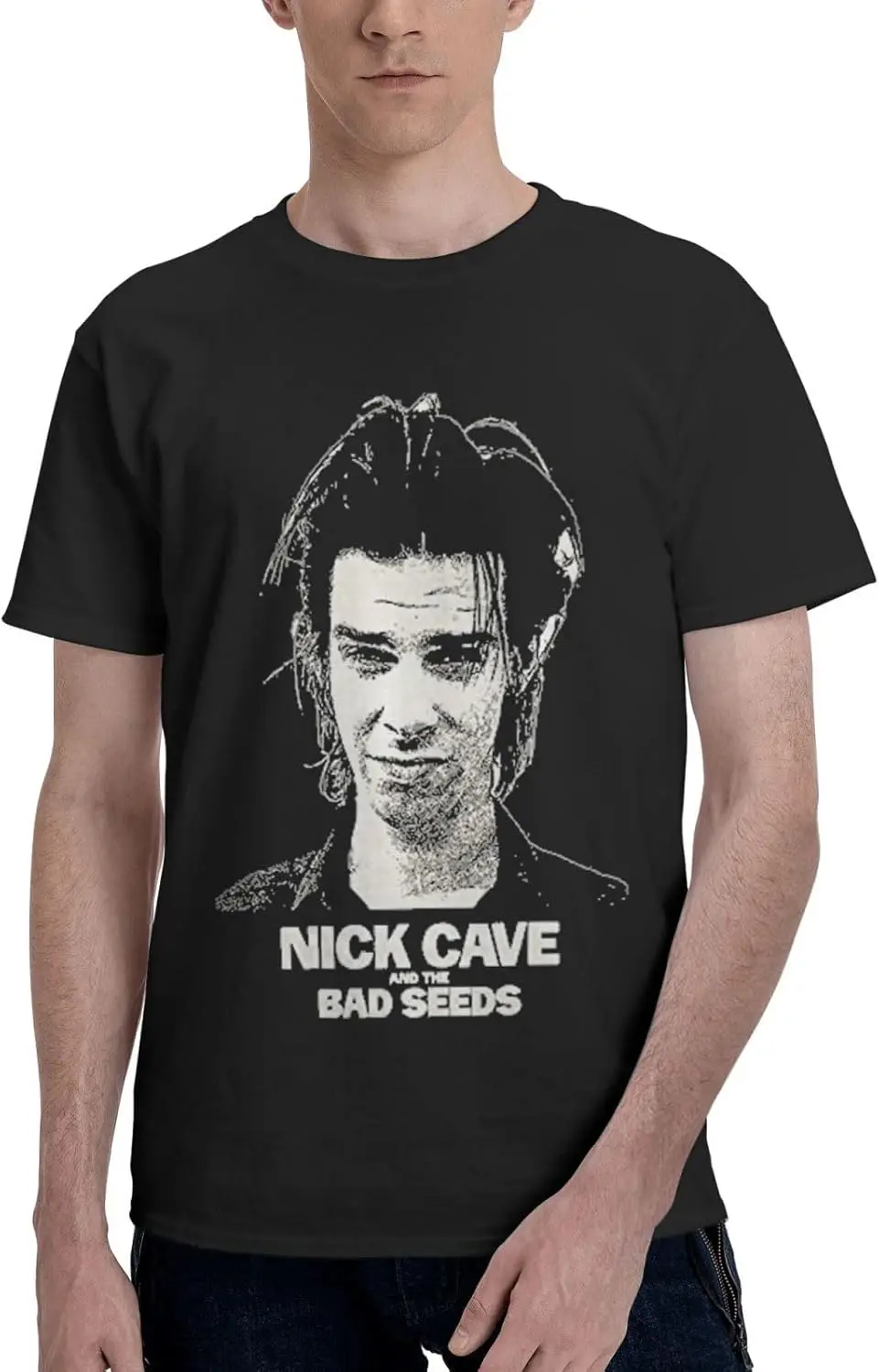 Nick Music Cave Shirt Men's Cotton Short Sleeve Printed T Shirt Casual T-Shirts Crew Neck Tee Shirt Tops Black