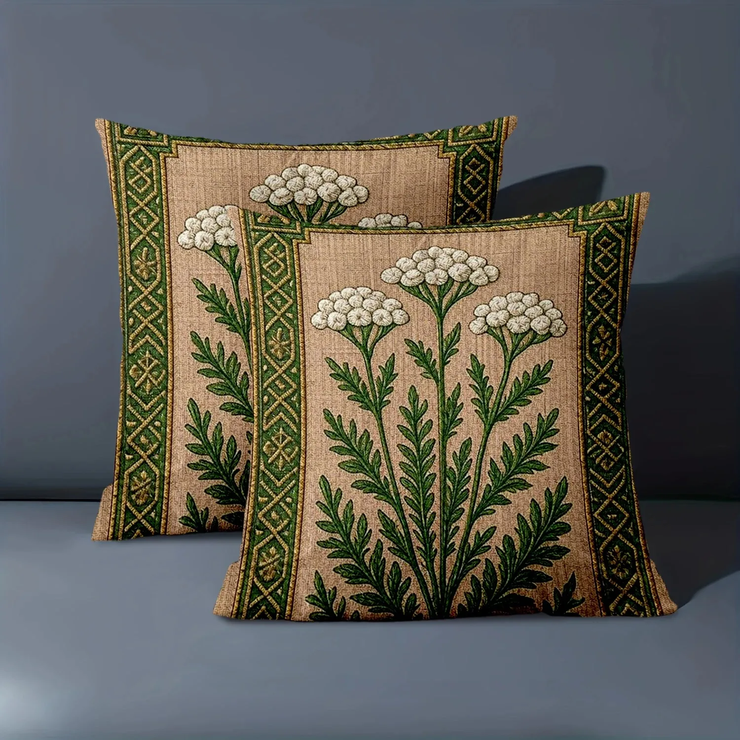 Vintage Yarrow Blumen-Kissenbezug, doppelseitig bedruckt, rustikaler Kissenbezug für Zuhause, Wohnzimmer, Schlafzimmer, Sofa, warme Atmosphäre, Deko-Geschenk