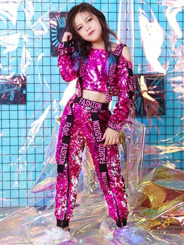 ชั้นวางกลองประสิทธิภาพเสื้อผ้าชุดเด็ก Hip Hop Dance เสื้อผ้า Rose Sequins หญิงชุดเต้นรําแจ๊สห้องบอลรูมเต้นรํา