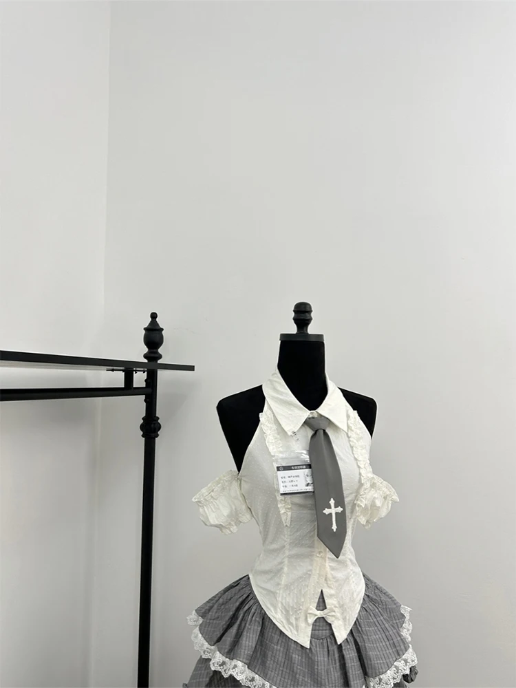 Summer Women JK 2000s Aesthetic Korean Ballet Core Suit Preppy Coquette Gyaru Outfits 2 Piece Set Shirts With Tie + Mini Skirts