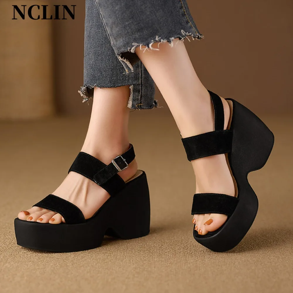 

Women's Wedges Sandals 2025 Summer New Fashion Suede Peep Toe Platform High Heel Women Sandals Sexy Party Dress Women Sandalias