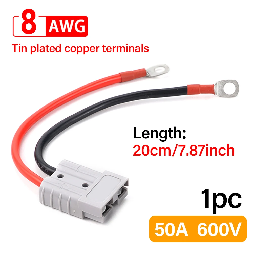 8AWG 20cm Double Pole Connectors 50A 600V with Silicone Cable for Electric Car Battery Charging Plug High Current Connector Kit