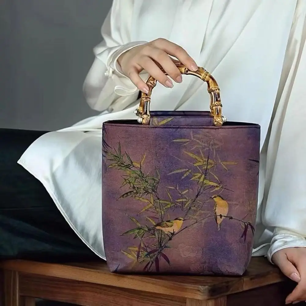 

New Bamboos Shape Top Handle Women Bag Cheongsam Evening Purple Handbag Vintage Purse for Wedding Party