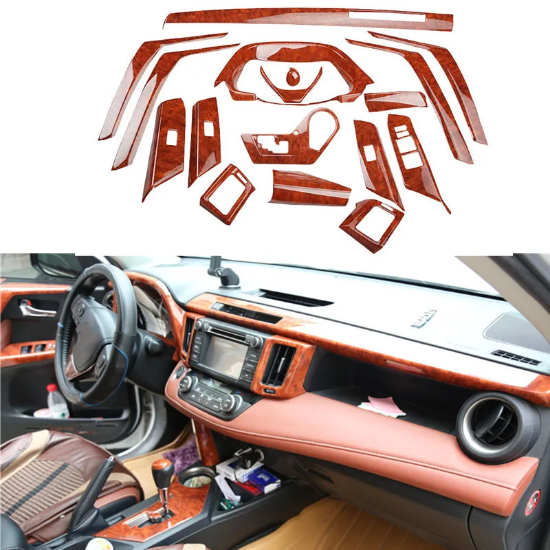 

For Toyota Rav4 2013 2014 2015 2016 2017 2018 Wooden Color ABS Center Console Cover Steering Wheel Trims Interior Accessories