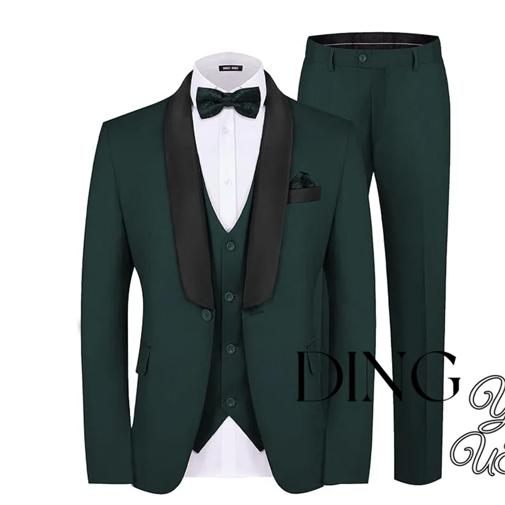 Men\'s 3 Piece Suit Slim Fit Solid One Button Party Wedding Tuxedo Suits Blazer Jacket Vest Pants Set