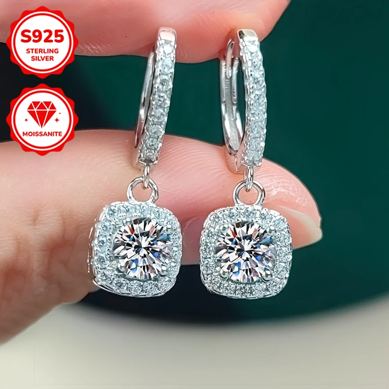 

1 пара серег из серебра 925 пробы с рамозитом весом 0,5/1/2/3 карата: стильный и очаровательный дизайн, идеально подходят для посещения банкетов.