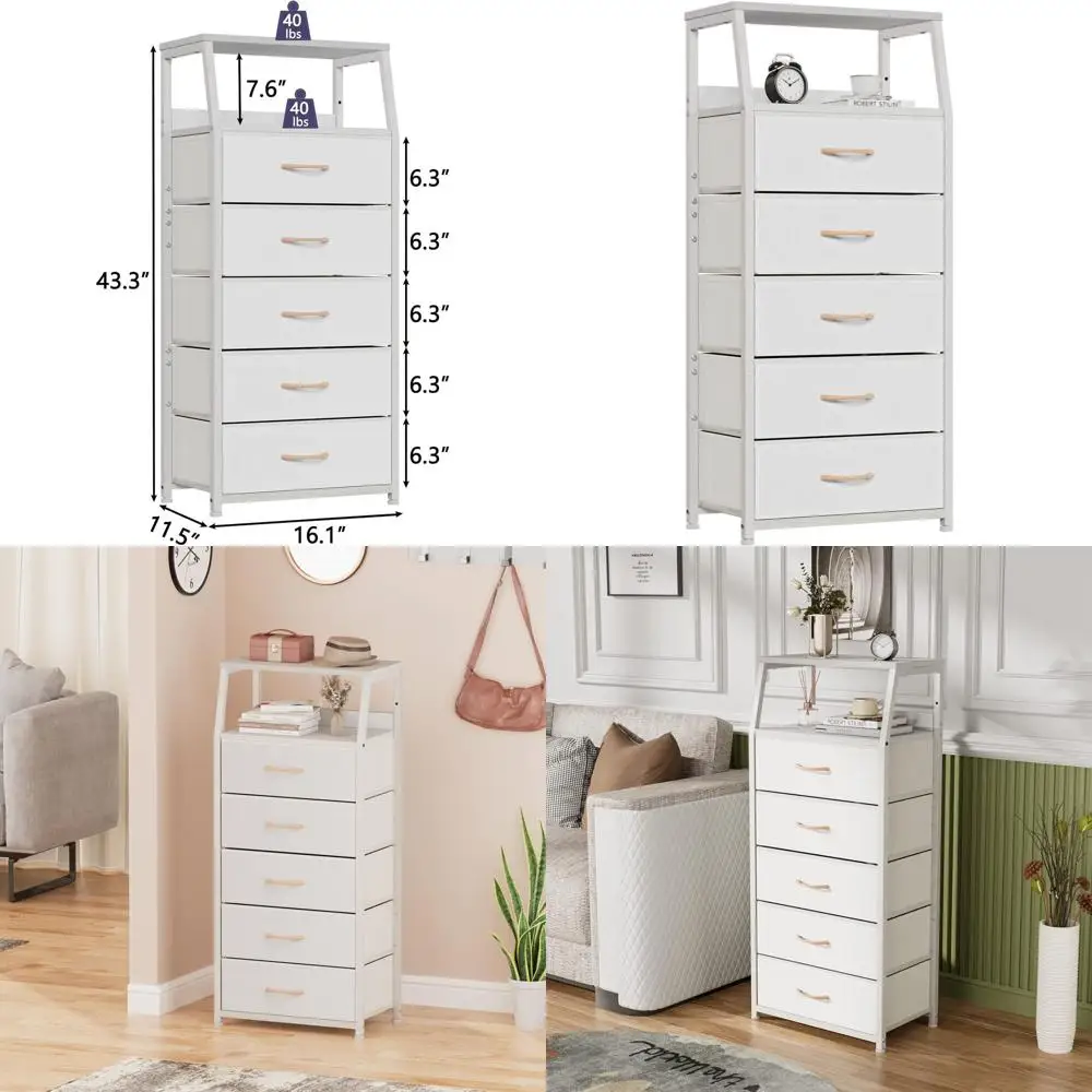 

Белый комод с 5 ящиками и секцией для хранения, идеально подходит для спальни, прихожей, детской комнаты, а также в качестве органайзера для гардеробной, с прочной конструкцией