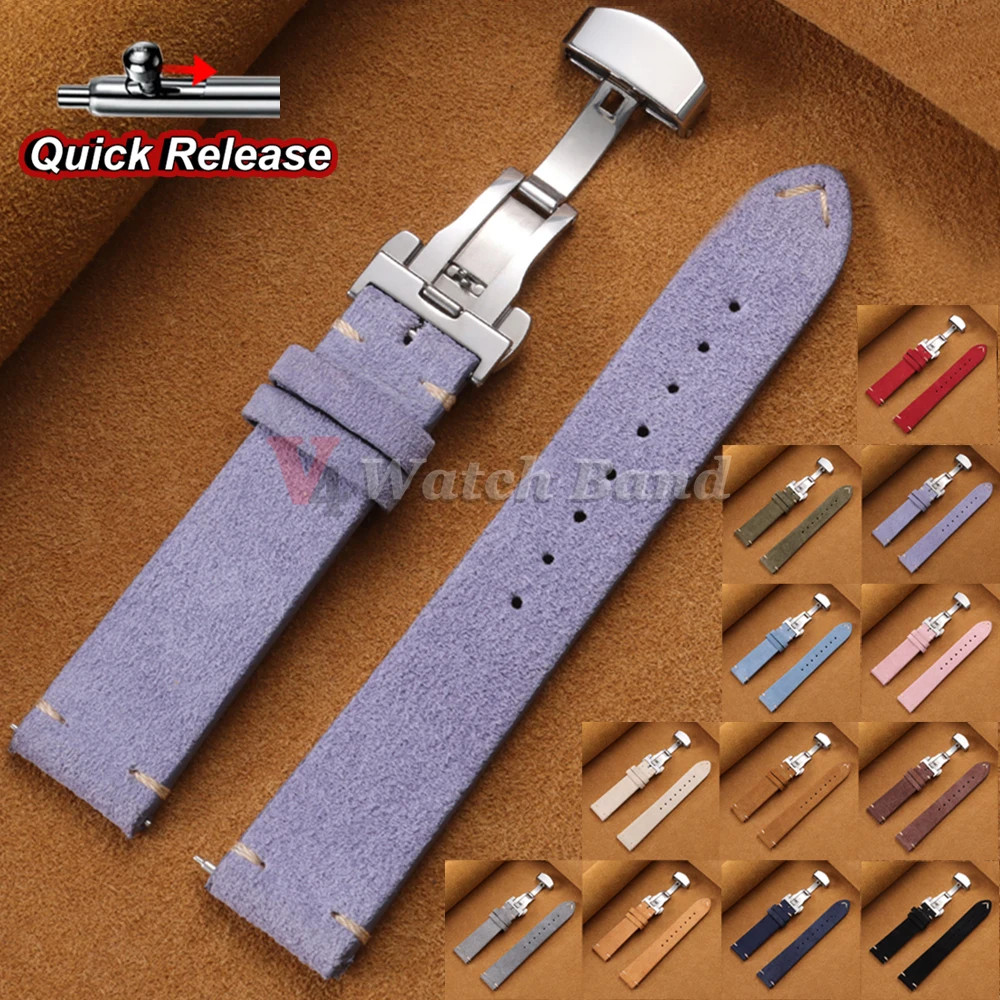Correa de reloj de piel de vaca auténtica de primera calidad, 14mm, 16mm, 18mm, 19mm, 20mm, 21mm, 22mm, correa de reloj de gamuza de liberación rápida para Seiko y Oris