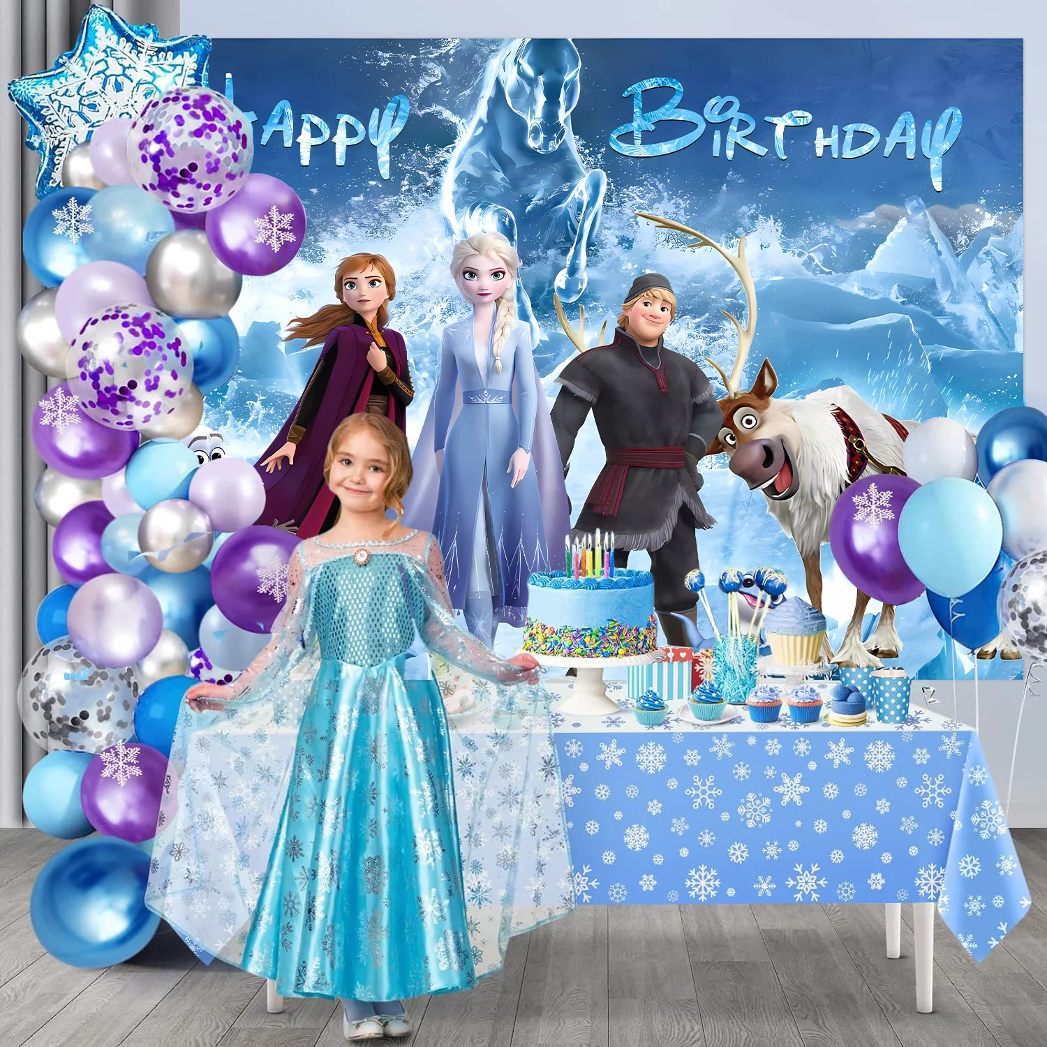 Disney Winter Ice Frozen Snowflake Castle Backdrop Elsa Anna Snow Queen Princess Girls Birthday Party Decor Photo Background