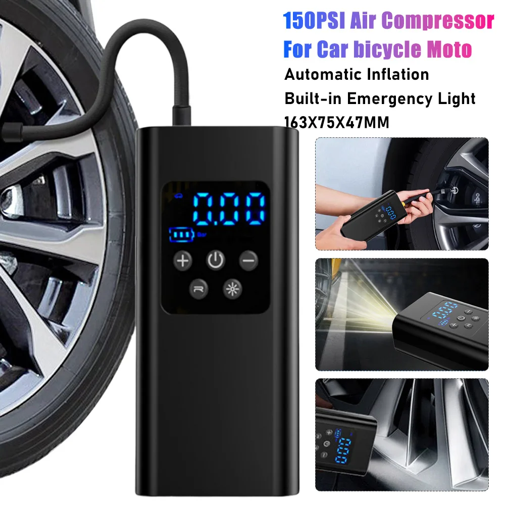 

150PSI Portable Electric Tire Inflator Bicycle Inflatable Pumps Car Air Pump With LED Light Motorcycle Boat Car Air Compressor