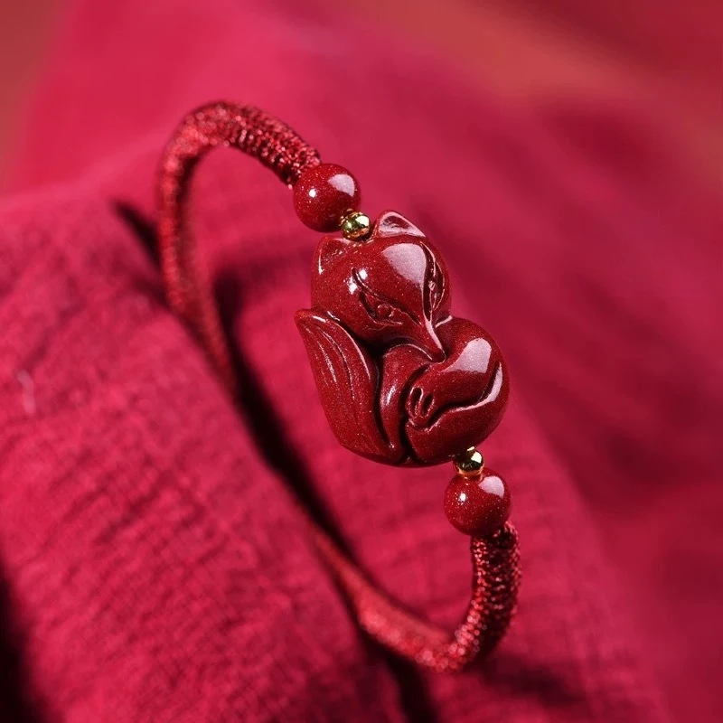 

Customized Natural Chinese Red Cinnabar Fox Beads Bracelet Hand Knitting Jewellery Fashion Lucky New Gift for Woman Men Charm