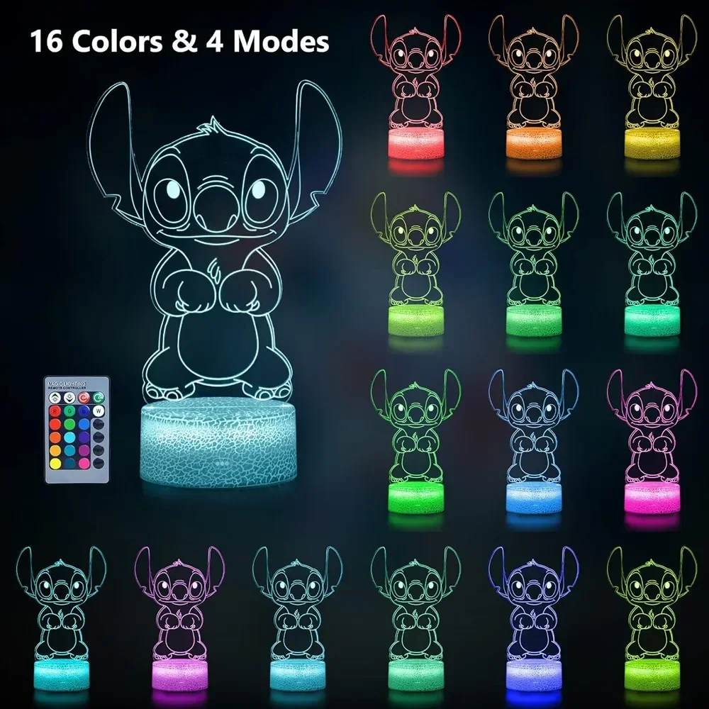 3D Illusion Stitch Night Light with Remote Control and Smart Touch Stuff for Children Room Decor Lamp Birthday Christmas Gifts