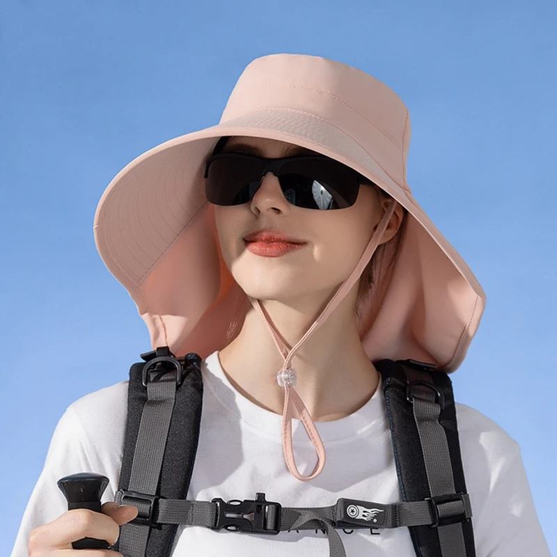 Wide Brim Bucket Hat Neck Protection for Women Summer Ice Cloth Sun Protection Visor Anti UV Sun Hat Outdoor Fisherman Hat