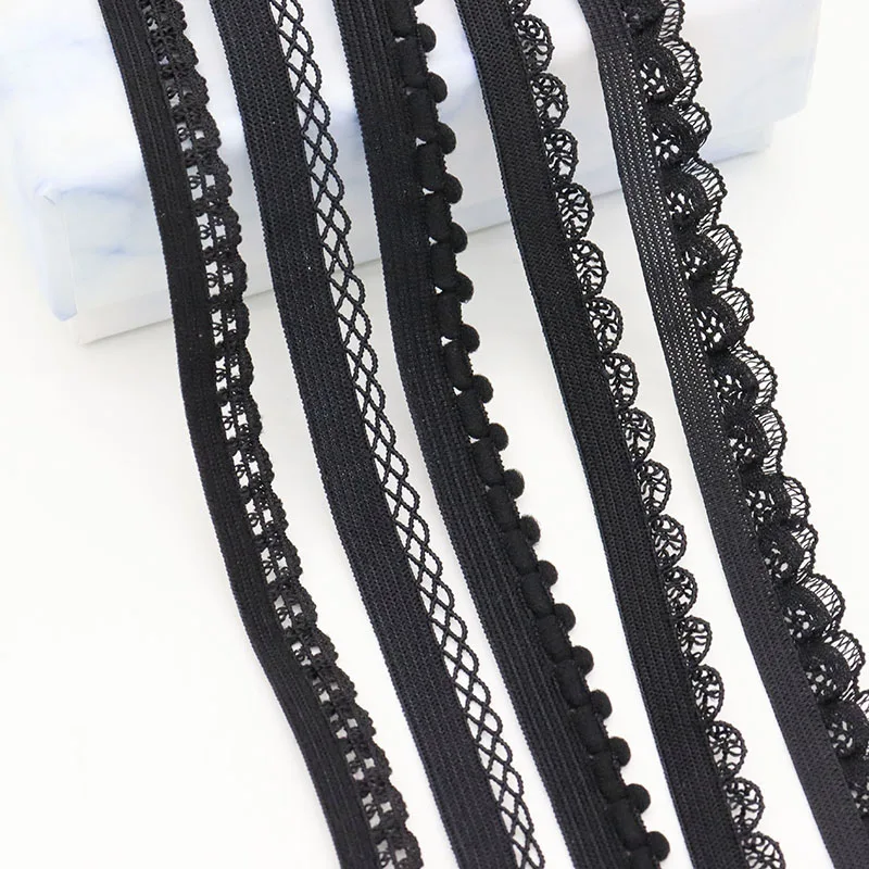 Wholesale Black Series Single Edge Loop Lace Stretchy Trim Elastics Spandex Bands Ribbon For Underwear Lingerie Sewing Craft