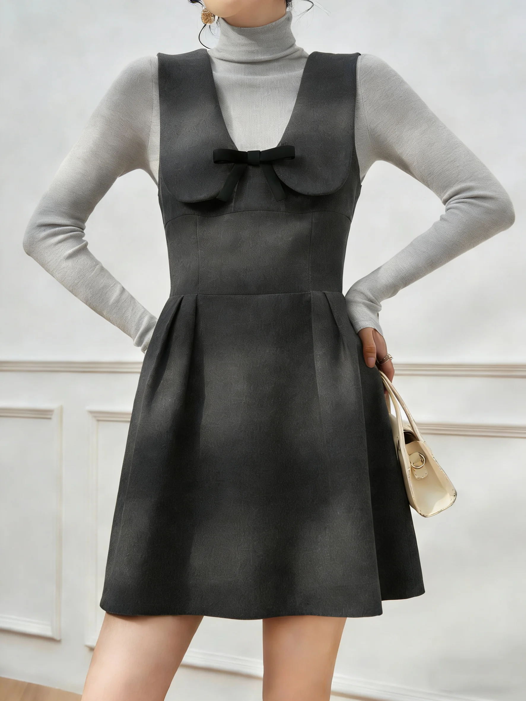 

ay V-ne Bowknot Svel Waist-cinching Dr Women's Faion High Waist A-line Knitted Summer Dr Casual Wear