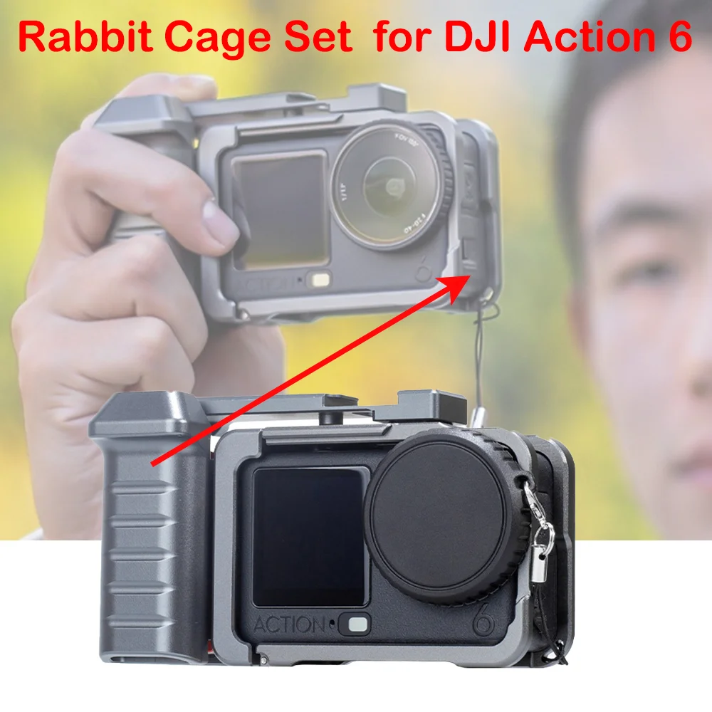 

﻿Rabbit Cage Set for DJI Action 6 Street Photography Handle Action Camera Metal Rabbit Cage Accessories