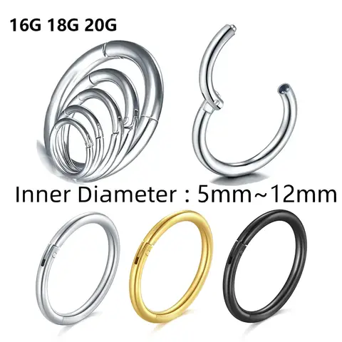 1PC Nose Hoop Rings Women 16G 18G 20G 316L Stainless Steel Nose Ring Septum Clicker Ring Ear Daith Hoop Earring Piercing Jewelry
