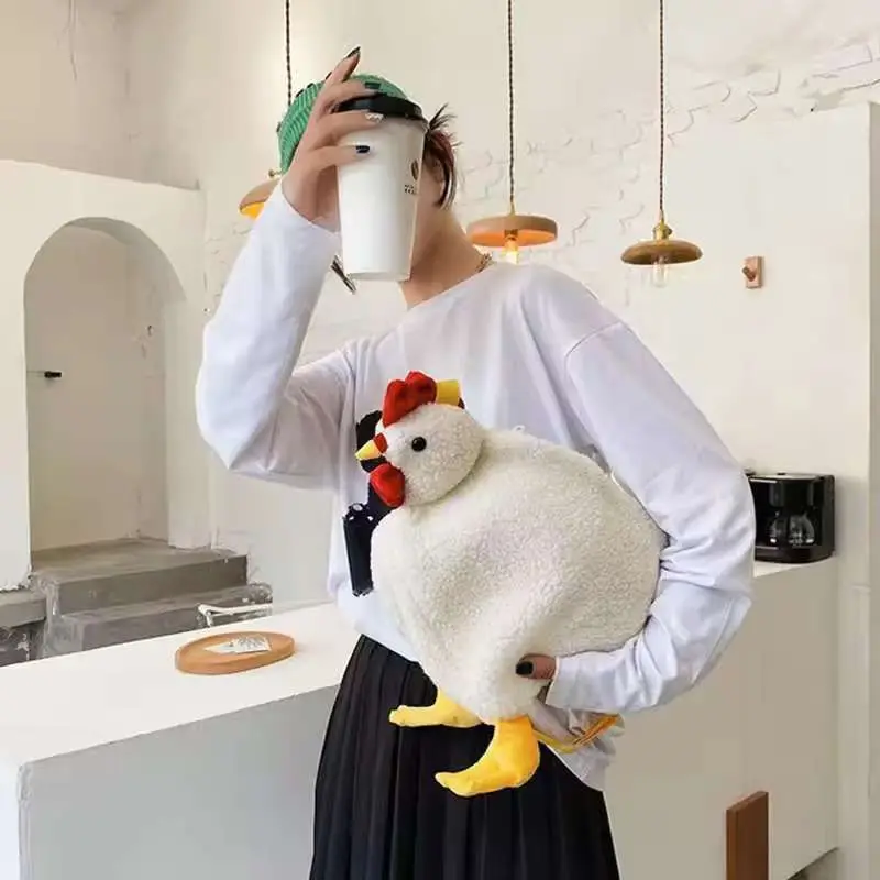 

Fashion Women Children Hen Shape Plush Bag Ugly Cute Cartoon Doll Large-capacity Plush Bag Chicken Purse Satchel for Women Girls