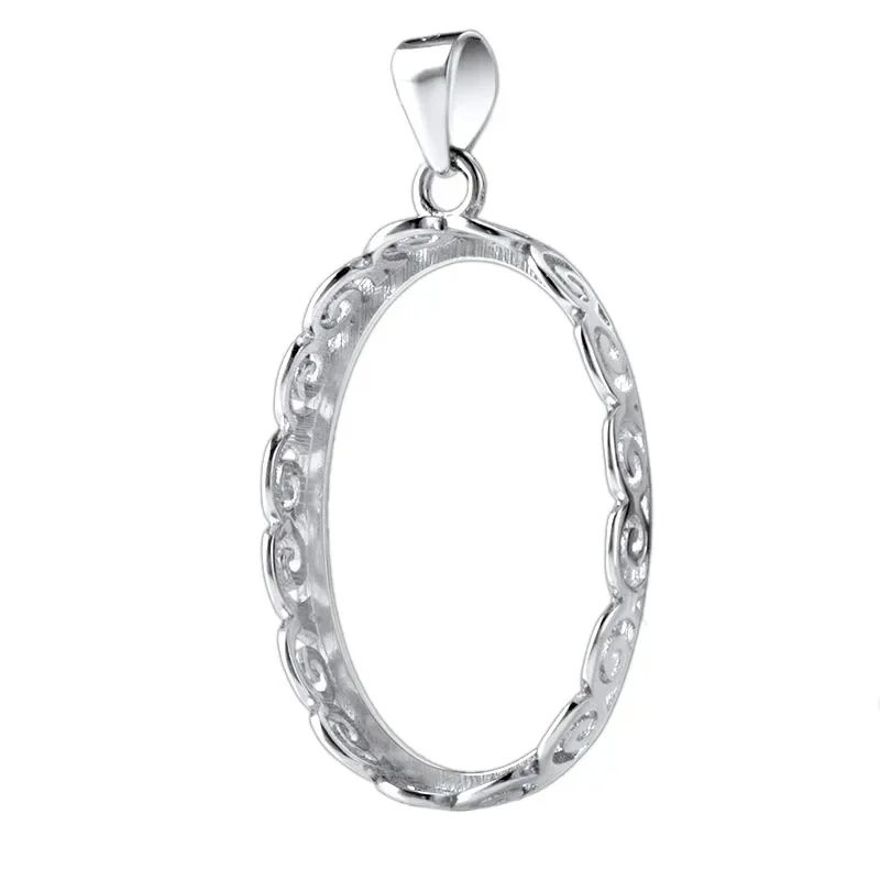 

Sterling Silver 925 Women Semi Mount Pendant 30X40mm Oval Cabochon Setting