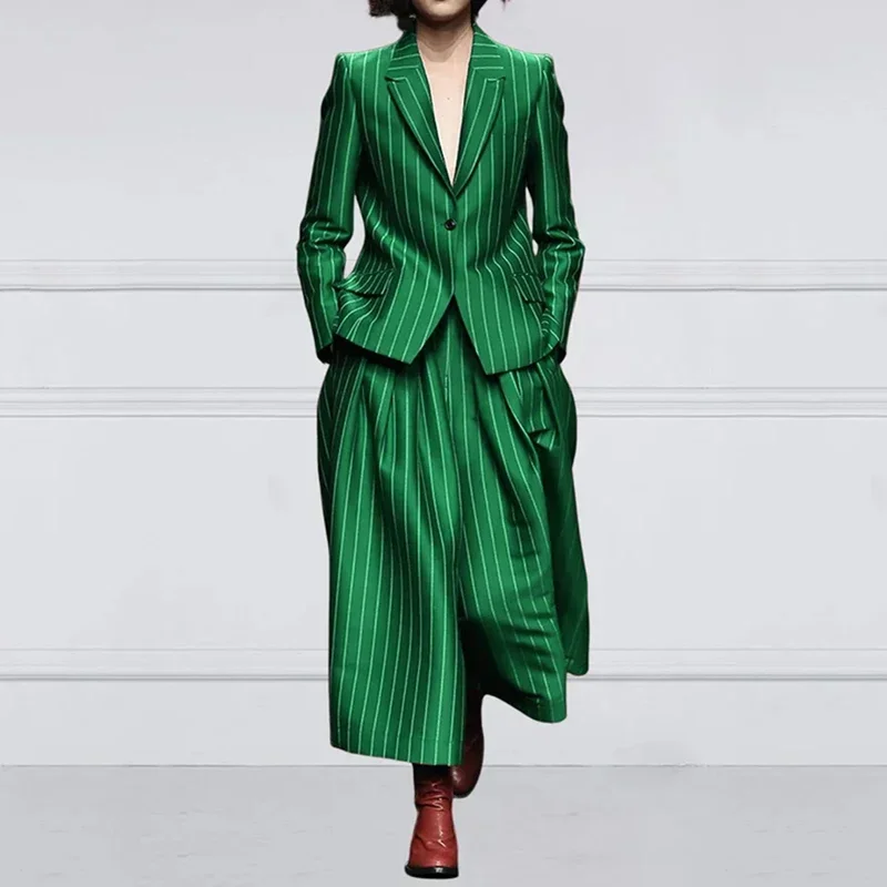 UOOZEE Office Lady Formal Business 2 Piece Sets Striped Long Sleeves Notched Collar Blazer & High Waisted Wide Leg Pants Suits view 3