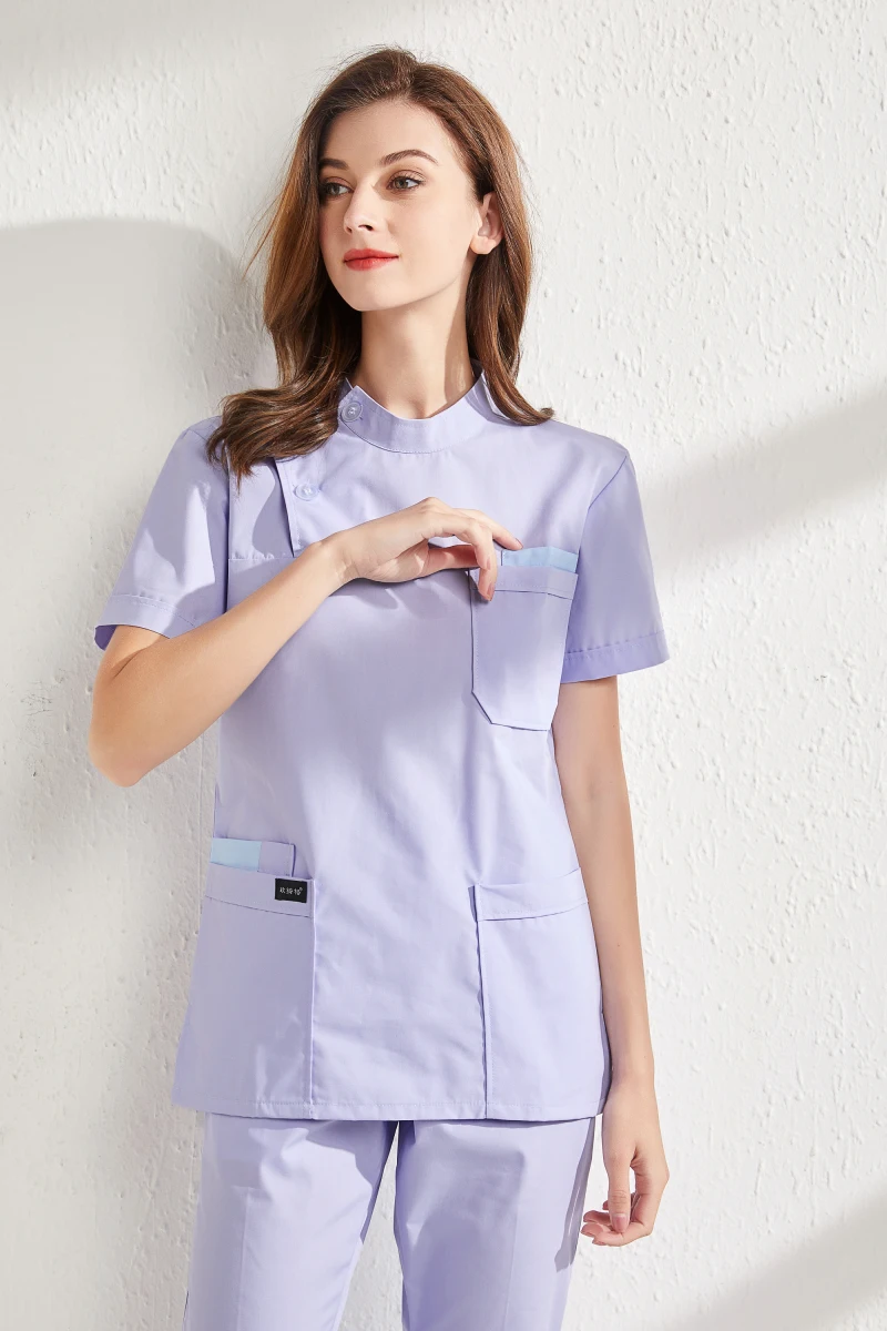 Sommer Neue Kurzarm Stehkragen Nurse Uniform Set frauen Haut Pflege Dental Klinik Scrubs Workingwear Licht Blau