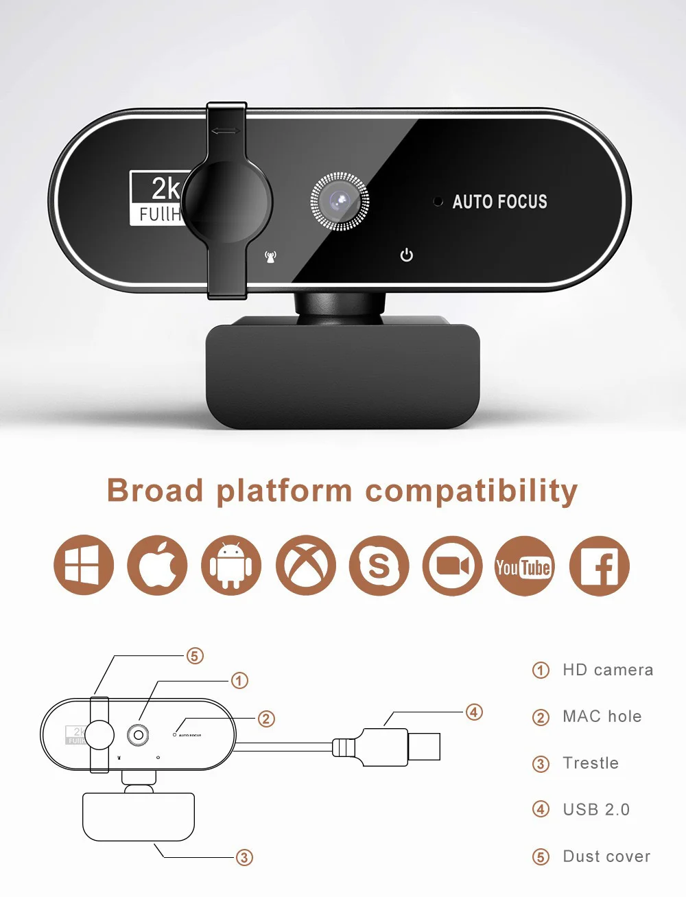 VIVO 4K Webcam 1080P Mini Camera 2K Full HD Webcam With Microphone 30fps USB Web Cam For Auto Focus PC Laptop Video Shooting