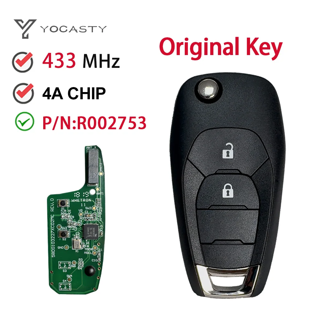 YOCASTY P/N:R002753 Original For Chevrolet Cruze 2015 Trax Sonic Spark 2021 Onix RS Tracker 4A Chip 433MHZ Flip Remote Car Key