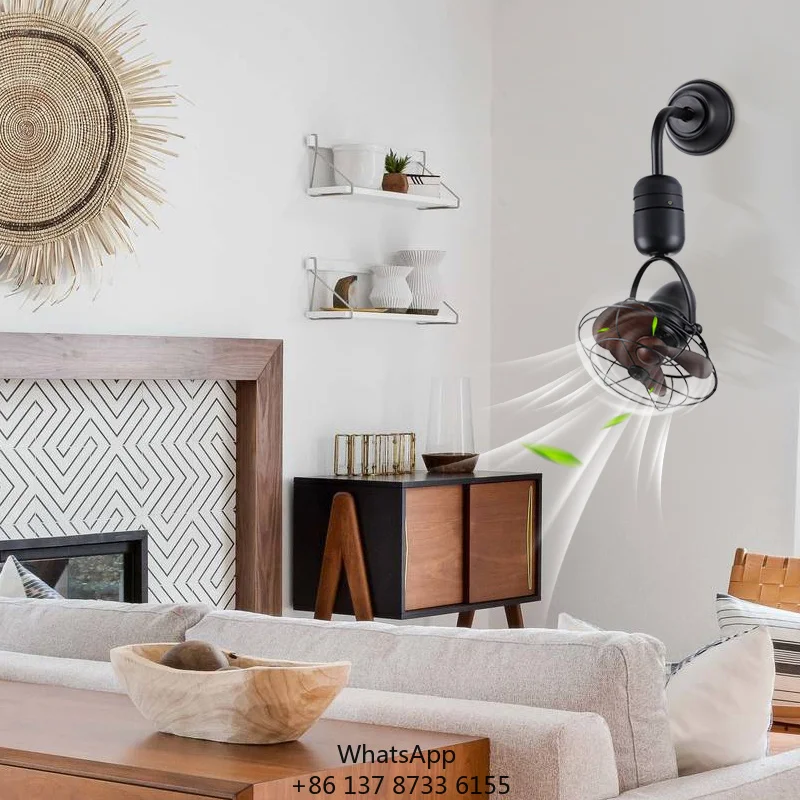 Modern Decorative 12 Inch Oscillating Corner Ceiling Fans Wall Mounted With Remote Control Electric Power Source Made Metal