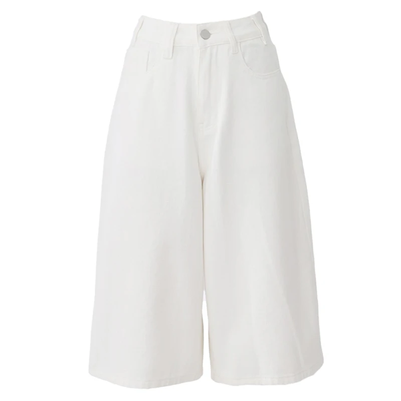 Short en jean blanc pour femme, bermuda taille haute, pantalon large au genou, pantalon droit, été décontracté, 2024