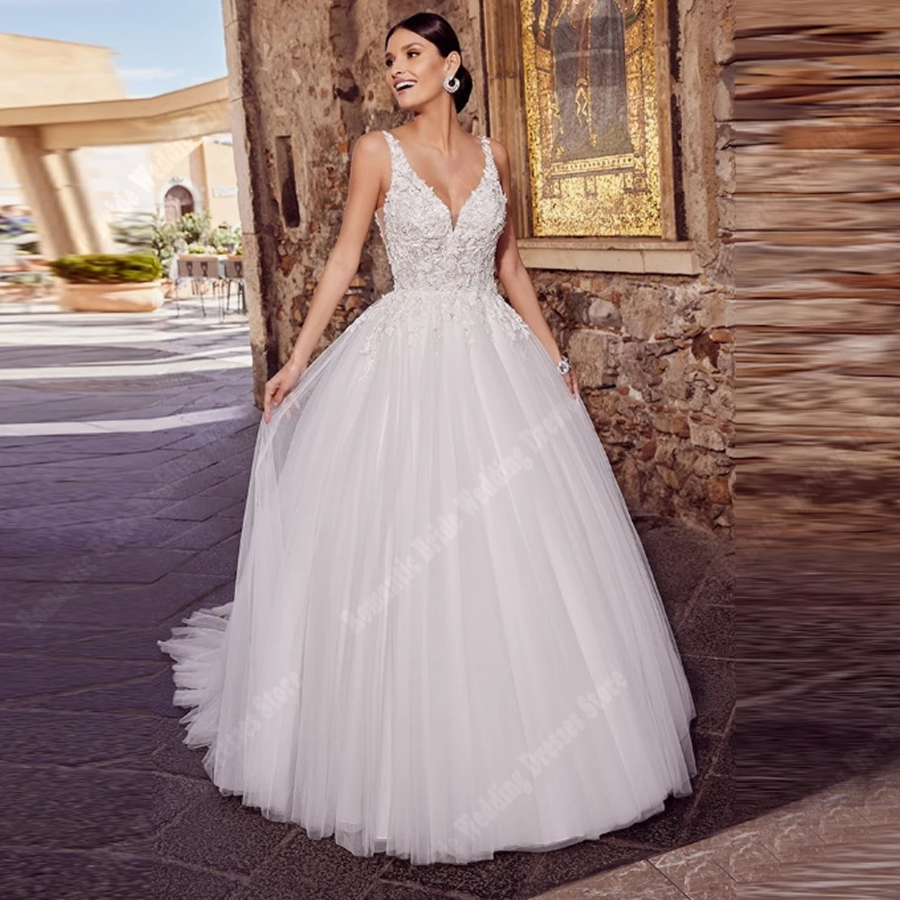 

2025 Elegant A-Line Wedding Dresses For Women Sexy V-Neck Sleeveless Bridal Gowns Princess Customized Banquet Vestidos De Novia