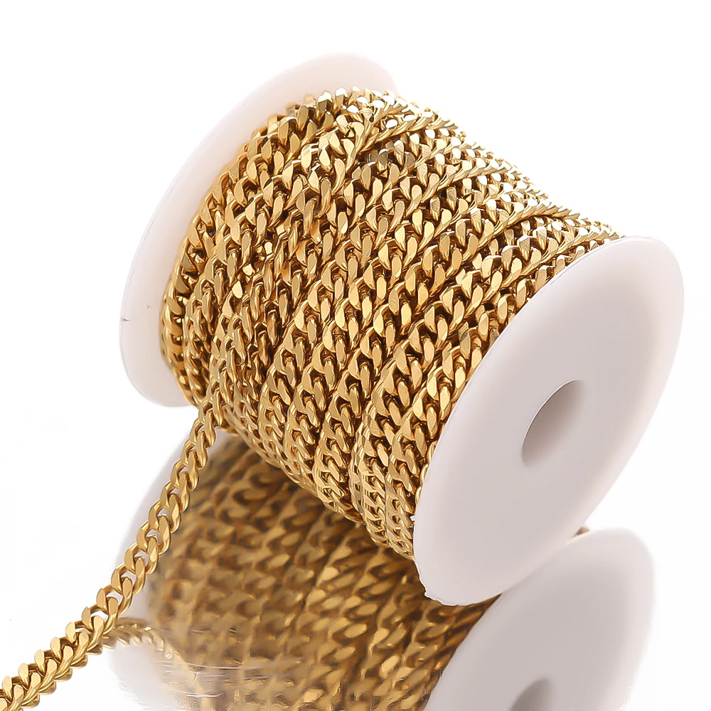 1 Meter Stainless Steel Gold Color Cuban Chain In Bulk for DIY Jewelry Making Hiphop Necklace Findings Punk Bracelet Accessories