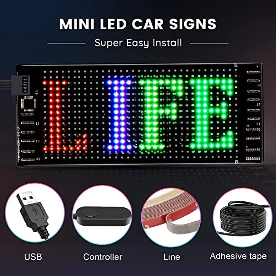 LED Car Signs Digital Sign Bluetooth App LED Modules Control DIY Programmable Scrolling Sign for Car 5V Uber LED Plate 7*17cm