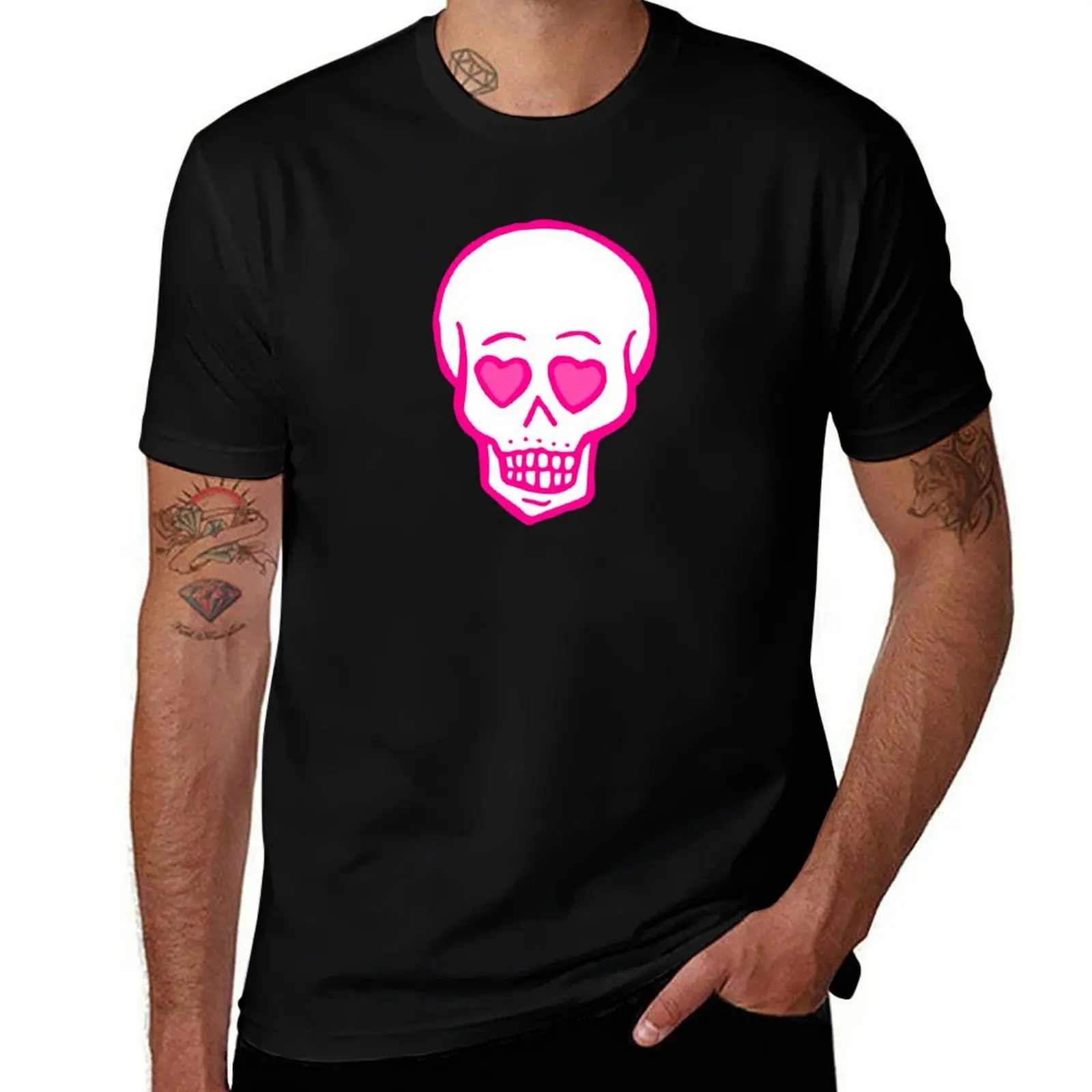 

pink heart eyes skull valentines T-Shirt man t shirts graphic t shirt personalised man t shirt summer T-Shirt