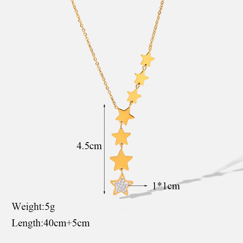 GANEMLY 316L Stainless Steel Pentagram Star Pendant Necklace For Women Stylish Dangle Neck Chain Jewelry Waterproof Party Gift